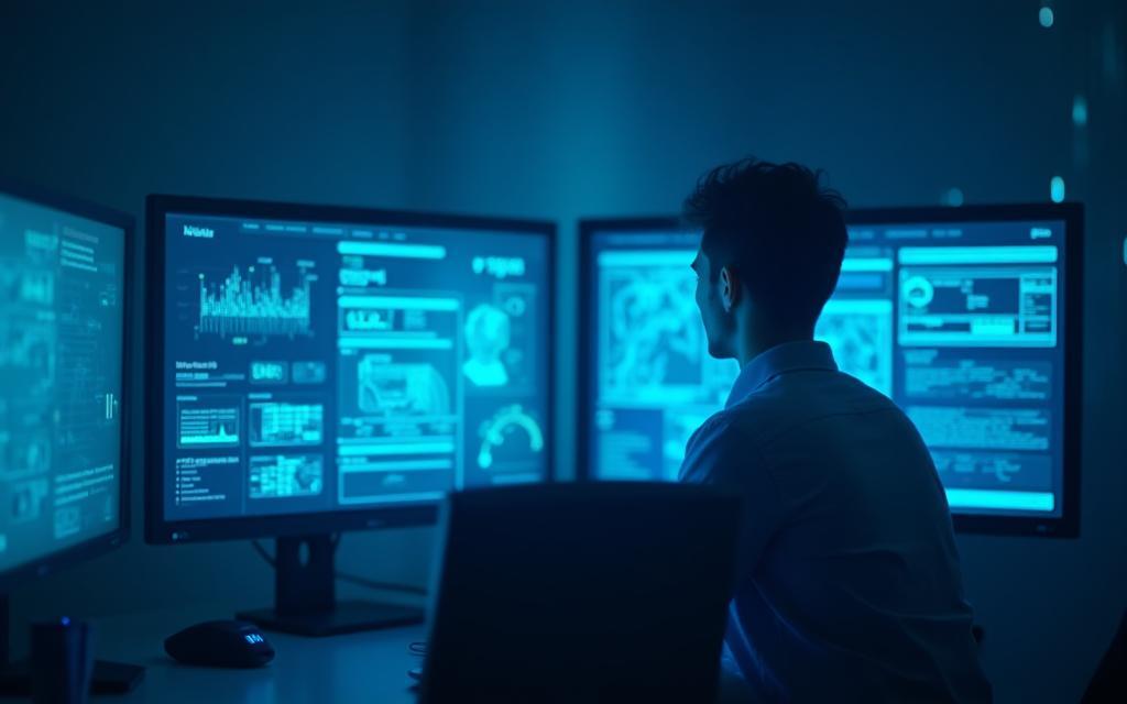 Cybersecurity expert monitoring threat dashboards